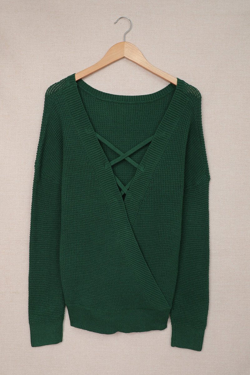 Crisscross Back Boat Neck Sweater - S. M. & Co.