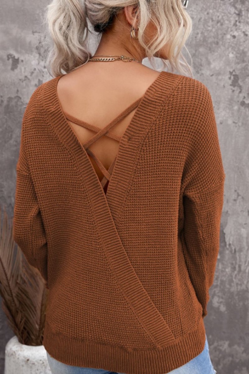 Crisscross Back Boat Neck Sweater - S. M. & Co.