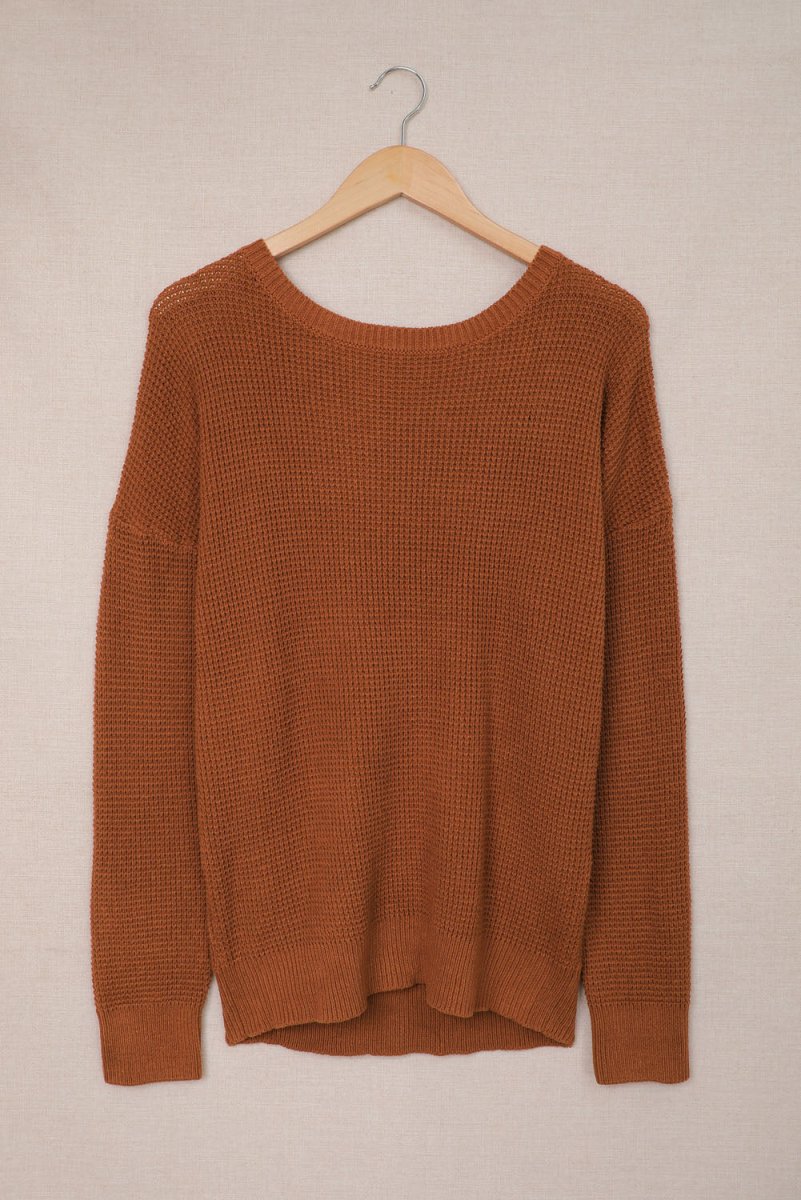 Crisscross Back Boat Neck Sweater - S. M. & Co.