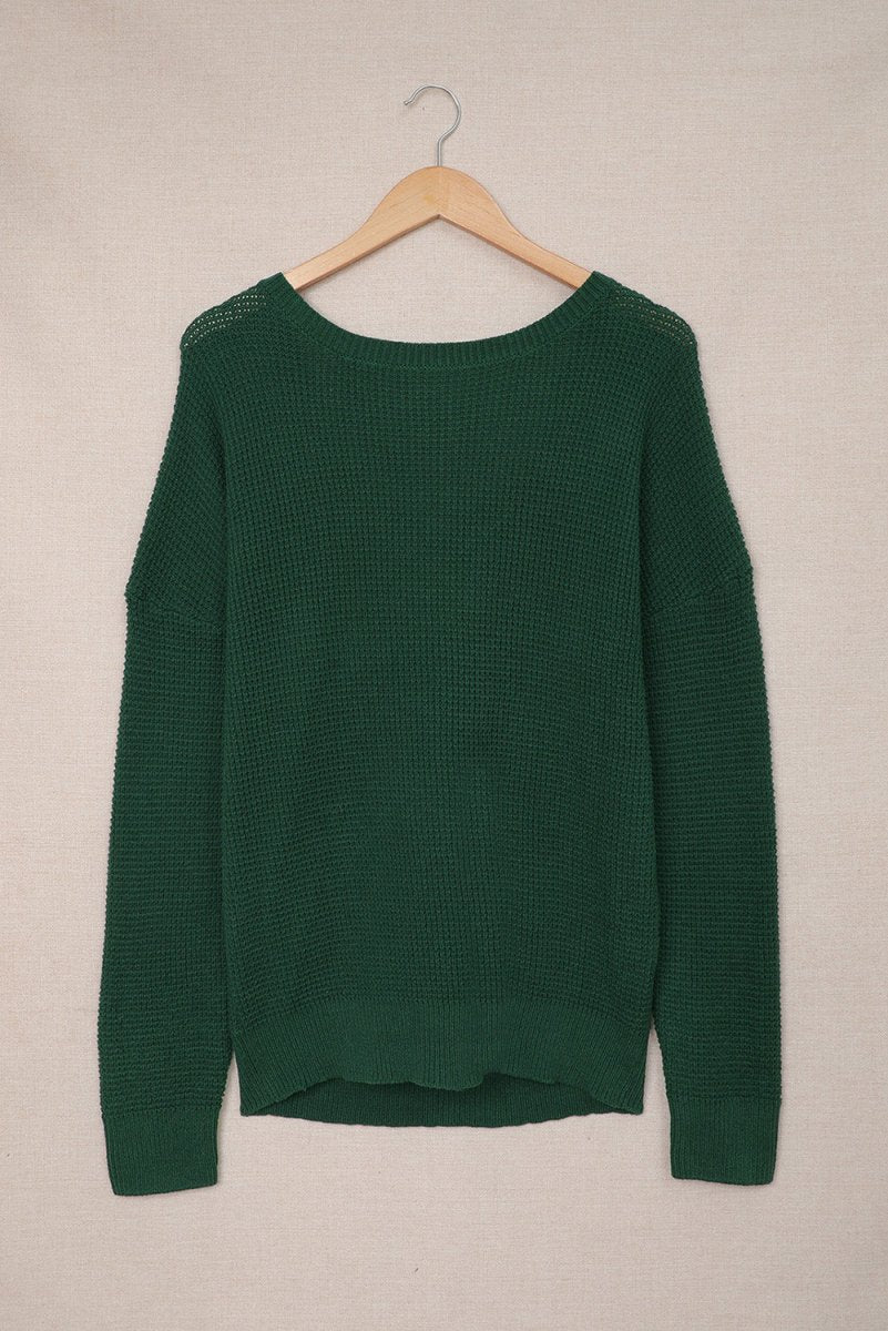 Crisscross Back Boat Neck Sweater - S. M. & Co.