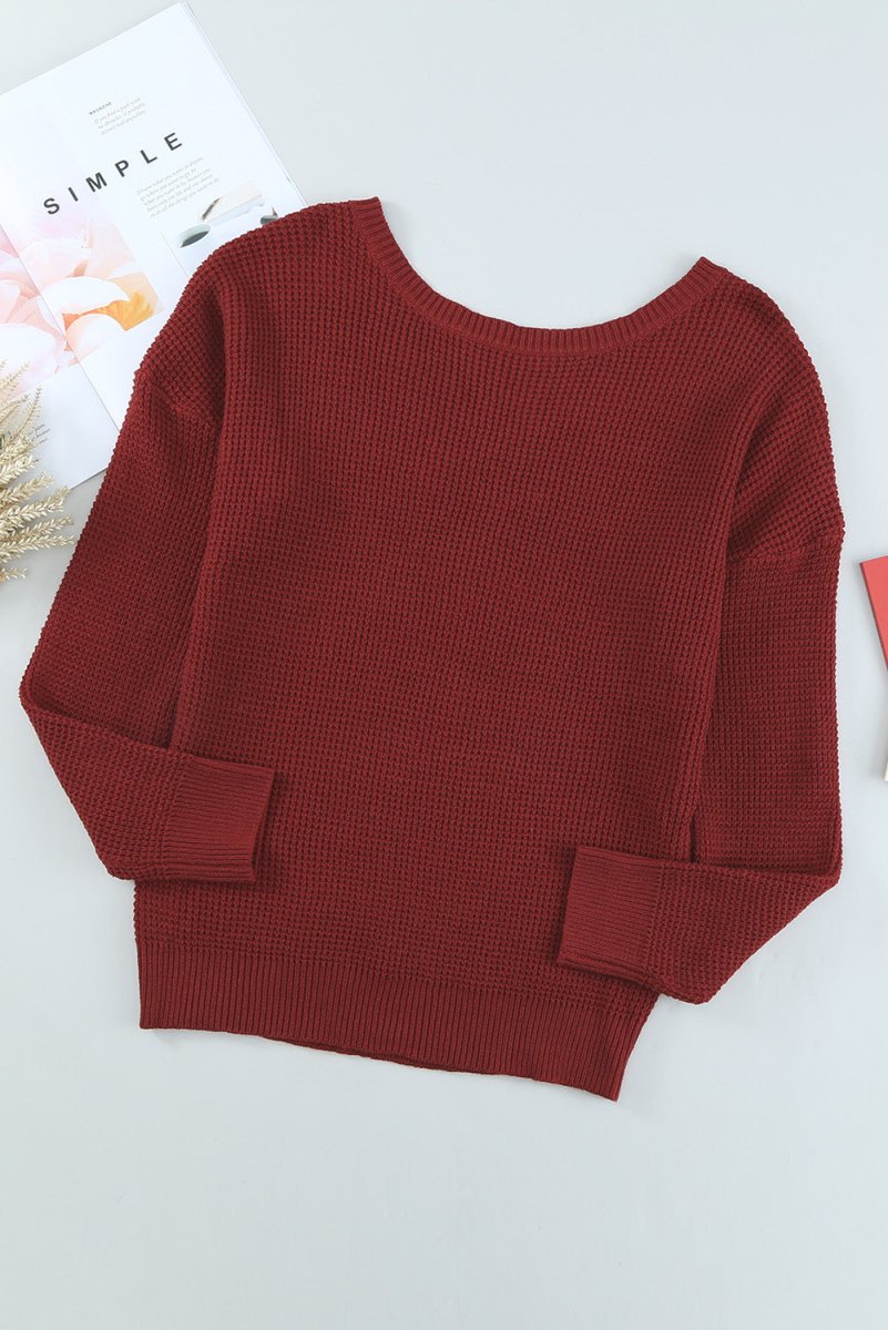 Crisscross Back Boat Neck Sweater - S. M. & Co.