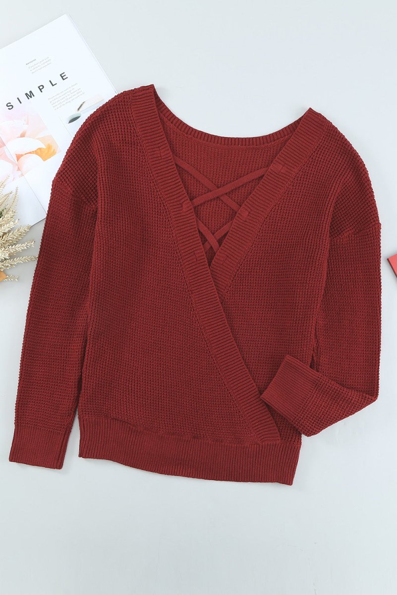 Crisscross Back Boat Neck Sweater - S. M. & Co.