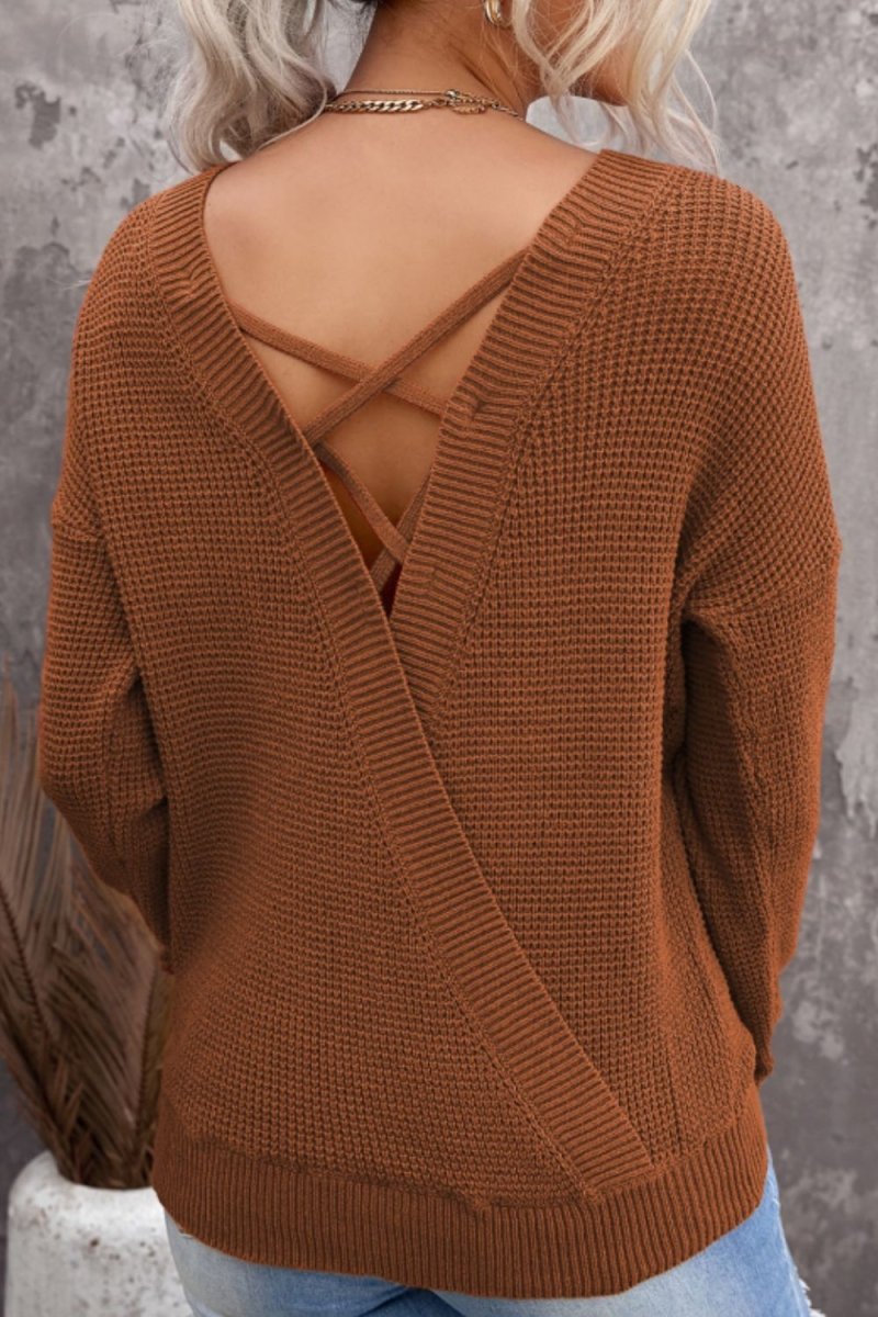 Crisscross Back Boat Neck Sweater - S. M. & Co.