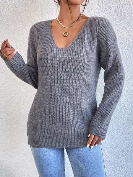 Crisscross V-Neck Long Sleeve Sweater - S. M. & Co.