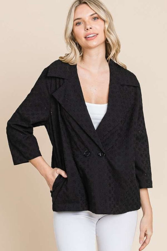 Culture Code Double Breasted Eyelet Jacket with Pockets - S. M. & Co. Eyelet Jacket