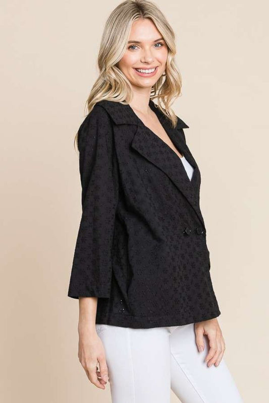 Culture Code Double Breasted Eyelet Jacket with Pockets - S. M. & Co. Eyelet Jacket