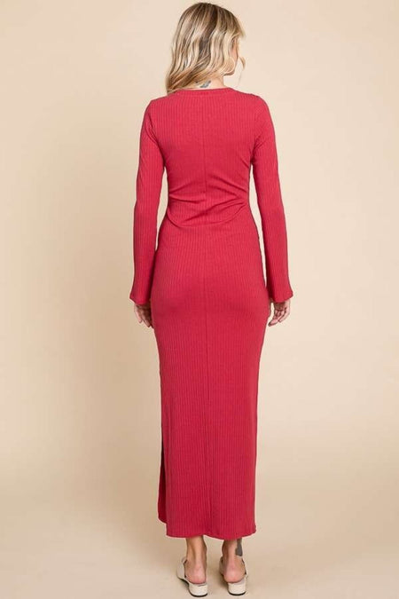 Culture Code Full Size Round Neck Bodycon Bell Maxi Dress - S. M. & Co.