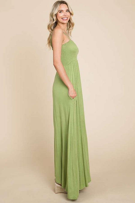 Culture Code Full Size Smocked Cami Maxi Dress with Pockets - S. M. & Co.