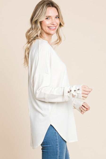 Culture Code Full Size V-Neck Dropped Shoulder Blouse - S. M. & Co. Shirts & Tops