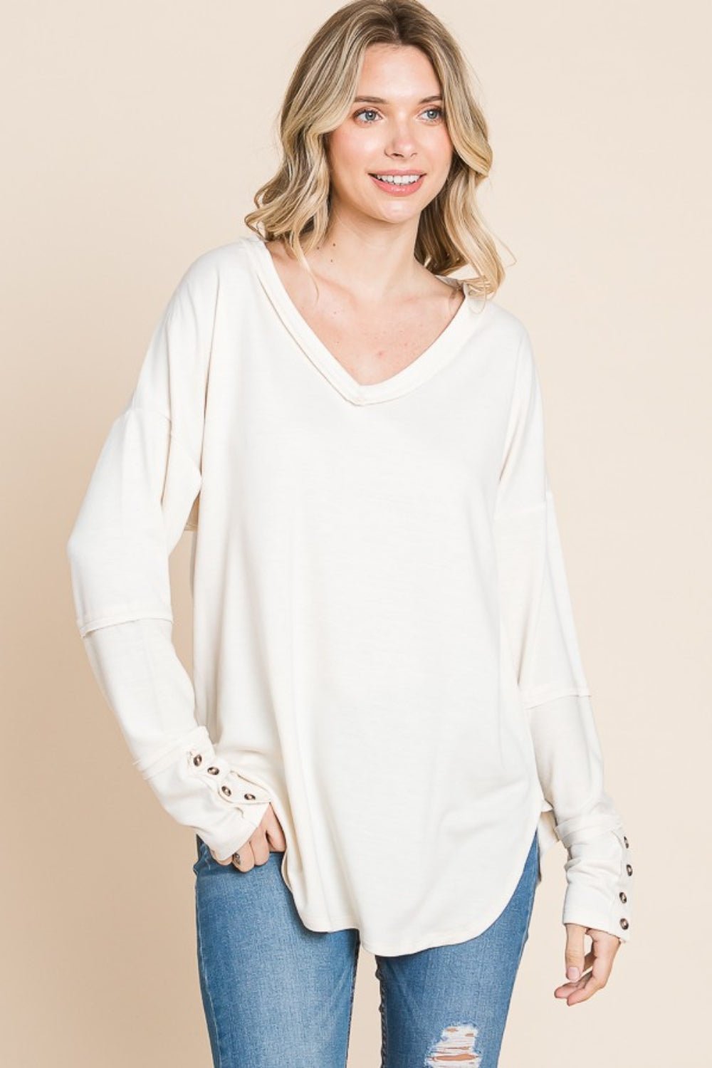 Culture Code Full Size V-Neck Dropped Shoulder Blouse - S. M. & Co. Shirts & Tops