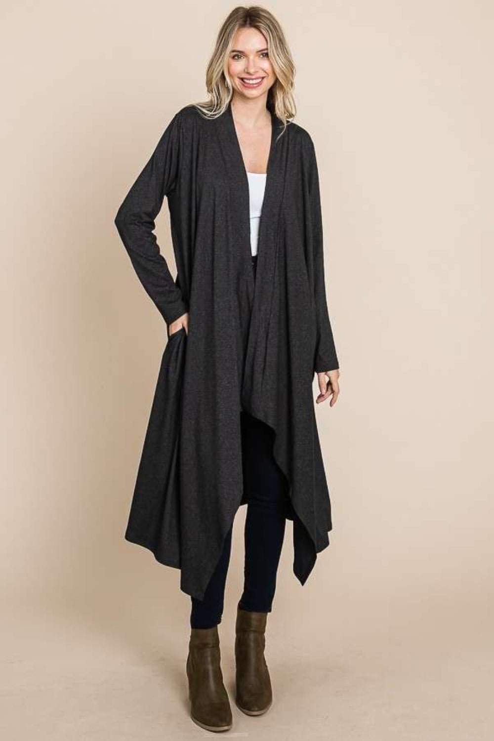 Culture Code Open Front Longline Cover Up with Pockets - S. M. & Co. Cover-up