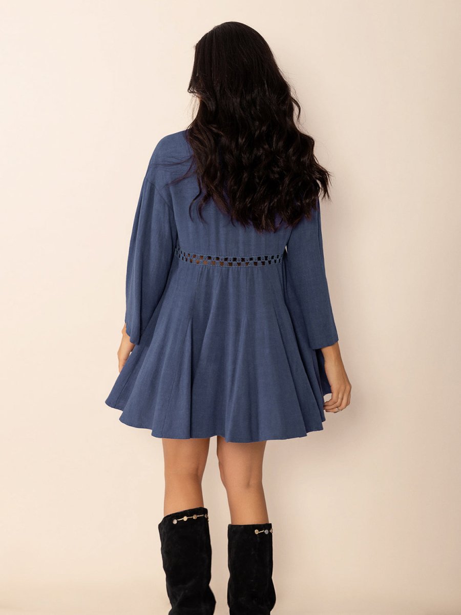 Cutout Johnny Collar Long Sleeve Mini Dress - S. M. & Co.