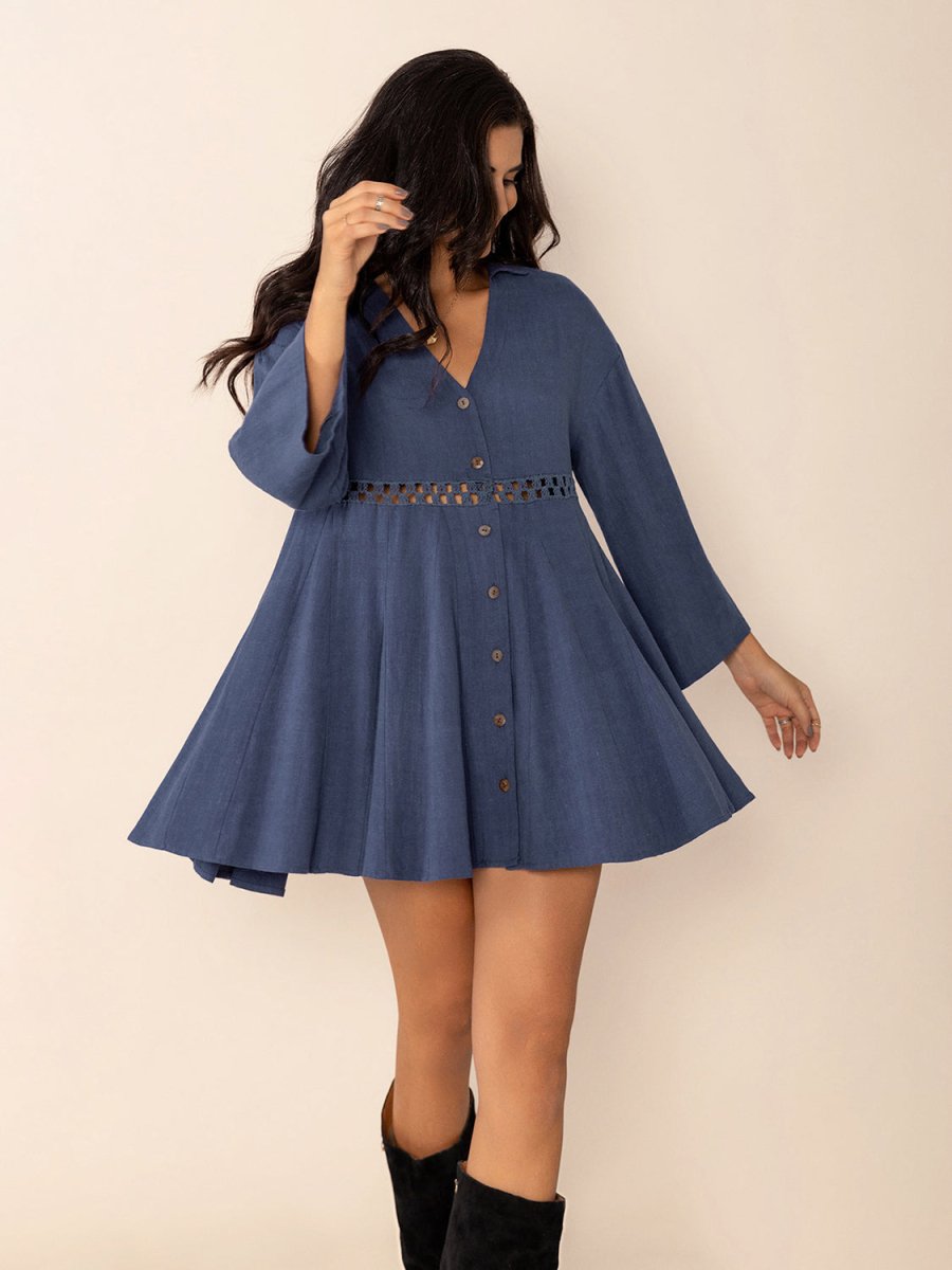 Cutout Johnny Collar Long Sleeve Mini Dress - S. M. & Co.