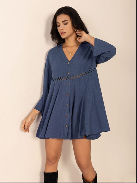 Cutout Johnny Collar Long Sleeve Mini Dress - S. M. & Co.