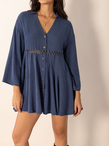 Cutout Johnny Collar Long Sleeve Mini Dress - S. M. & Co.