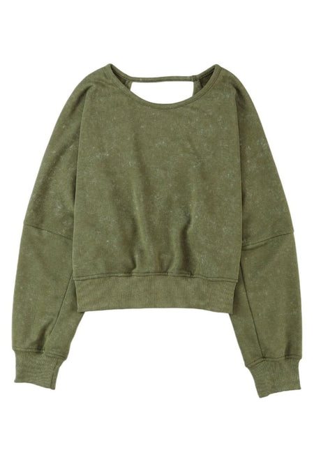 Cutout Round Neck Long Sleeve Sweatshirt - S. M. & Co.