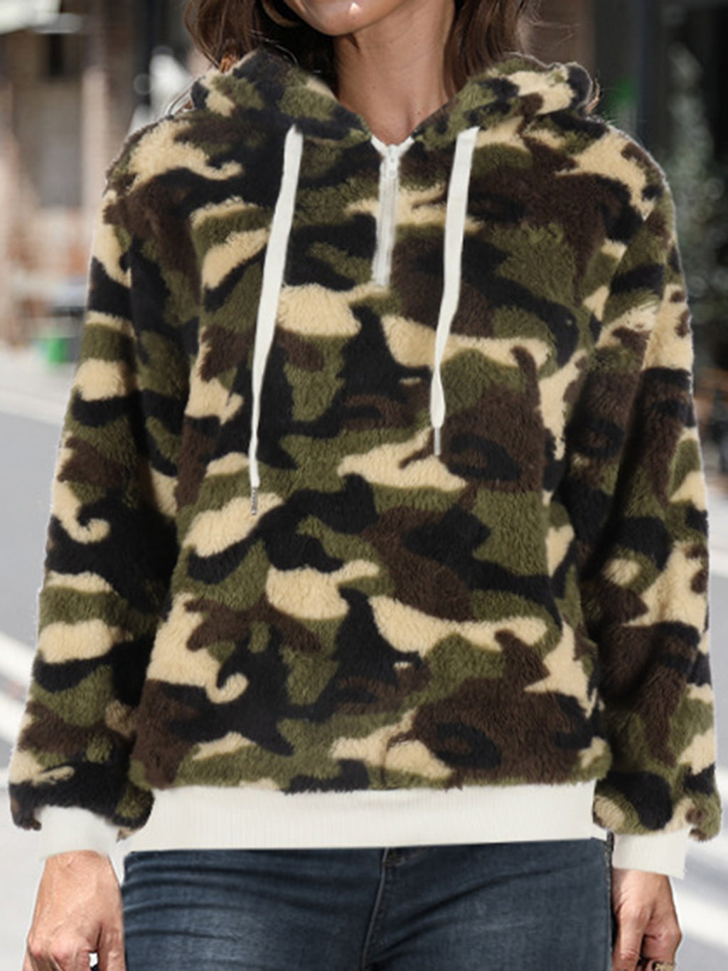 Printed Drawstring Long Sleeve Hoodie