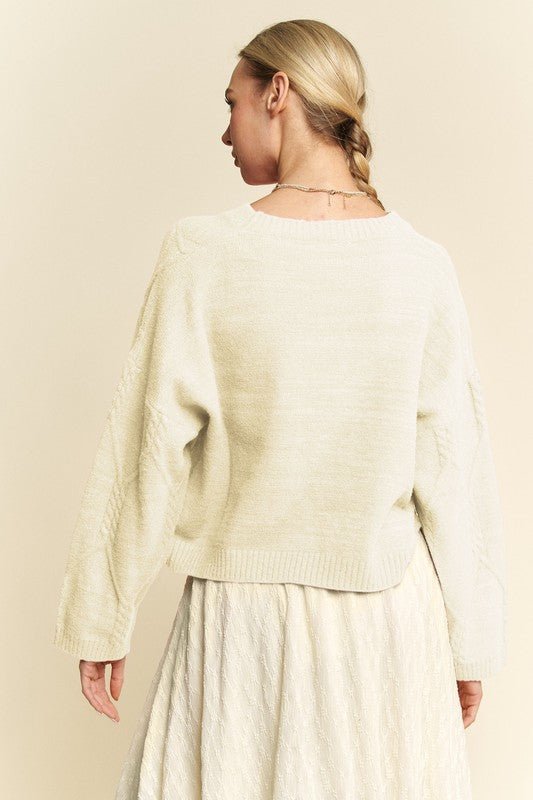 Davi & Dani Diamond Cable Pattern Drop Shoulder Sweater - S. M. & Co.