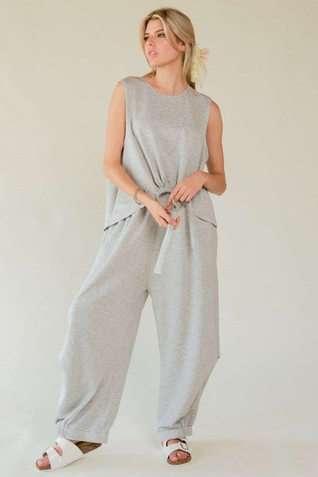 Davi & Dani Drawstring Hem Round Neck Tank and Pants Set - S. M. & Co.