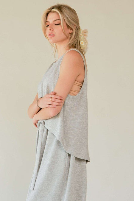 Davi & Dani Drawstring Hem Round Neck Tank and Pants Set - S. M. & Co.