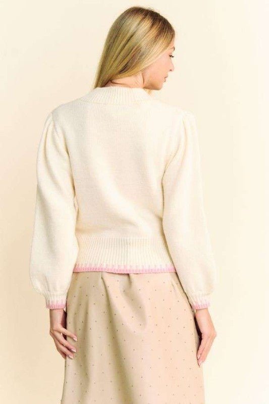 Davi & Dani Flower Patch Fuzzy Mock Neck Sweater - S. M. & Co.