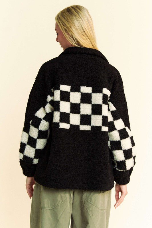 Davi & Dani Full Size Checkered Snap Down Faux Fur Jacket - S. M. & Co.