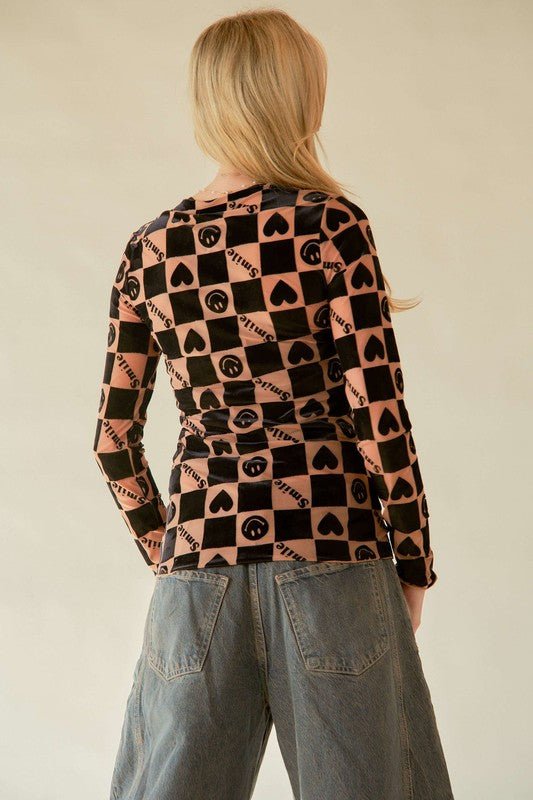 Davi & Dani Heart Print Long Sleeve Top - S. M. & Co.