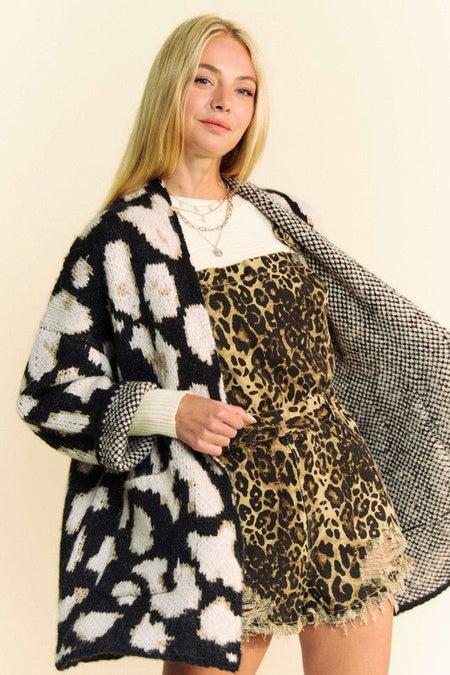 Davi & Dani Leopard Open Front Long Sleeve Cardigan - S. M. & Co.