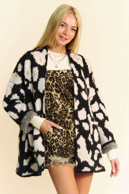 Davi & Dani Leopard Open Front Long Sleeve Cardigan - S. M. & Co.