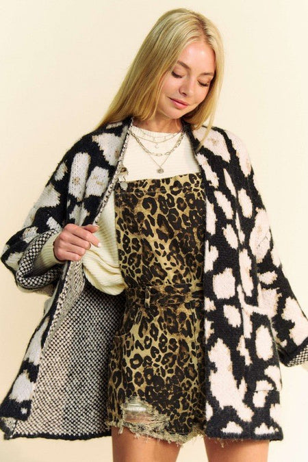 Davi & Dani Leopard Open Front Long Sleeve Cardigan - S. M. & Co.