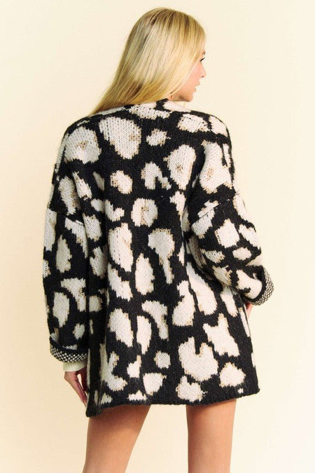 Davi & Dani Leopard Open Front Long Sleeve Cardigan - S. M. & Co.