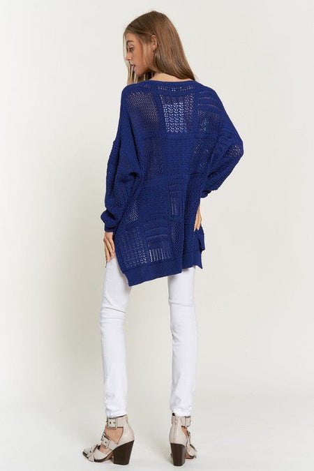 Davi & Dani Openwork Side Slit Drop Shoulder Knit Cover Up - S. M. & Co.