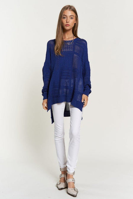 Davi & Dani Openwork Side Slit Drop Shoulder Knit Cover Up - S. M. & Co.