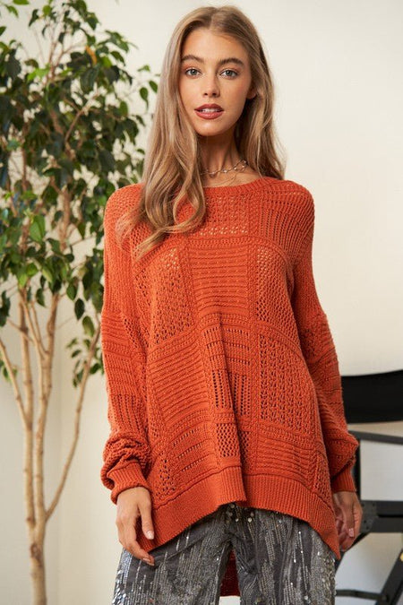 Davi & Dani Openwork Side Slit Drop Shoulder Knit Cover Up - S. M. & Co.