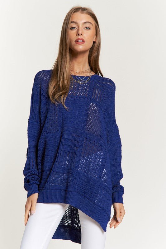 Davi & Dani Openwork Side Slit Drop Shoulder Knit Cover Up - S. M. & Co.