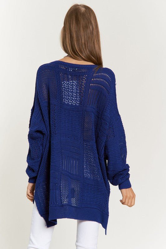 Davi & Dani Openwork Side Slit Drop Shoulder Knit Cover Up - S. M. & Co.