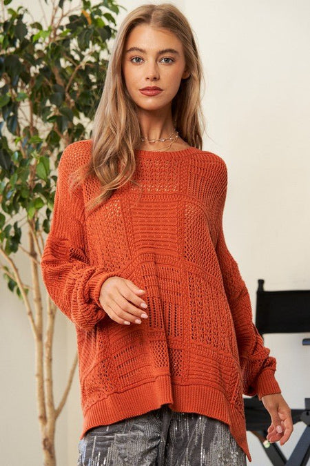 Davi & Dani Openwork Side Slit Drop Shoulder Knit Cover Up - S. M. & Co.