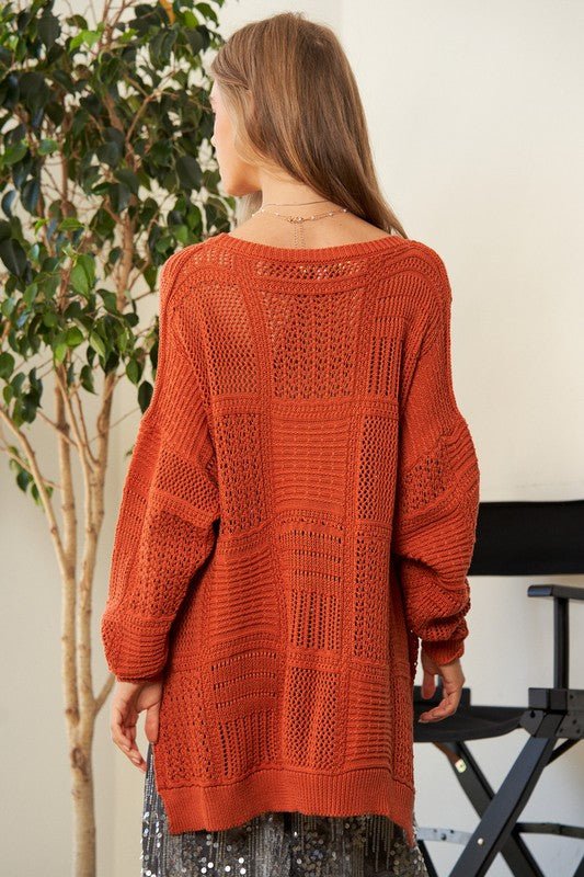 Davi & Dani Openwork Side Slit Drop Shoulder Knit Cover Up - S. M. & Co.