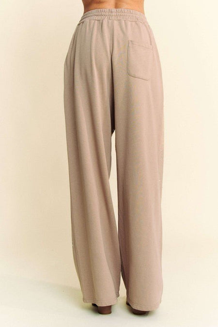 Davi & Dani Rhinestone Drawstring Wide Leg Pants - S. M. & Co.