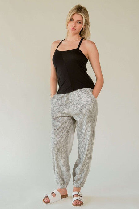 Davi & Dani Rhinestone Elastic Waist Joggers - S. M. & Co.