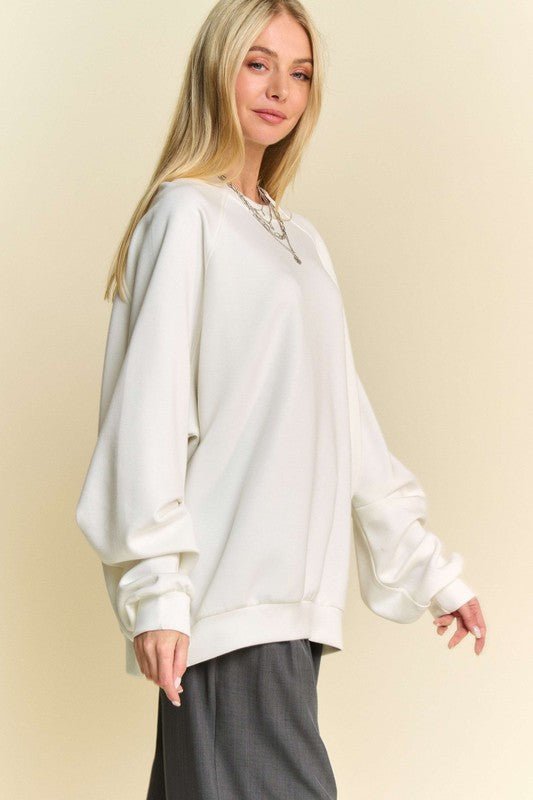 Davi & Dani Round Neck Raglan Sleeve Sweatshirt - S. M. & Co.