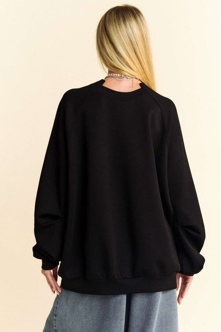 Davi & Dani Round Neck Raglan Sleeve Sweatshirt - S. M. & Co.