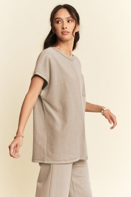 Davi & Dani Round Neck Short Sleeve Top and Pants Set - S. M. & Co.