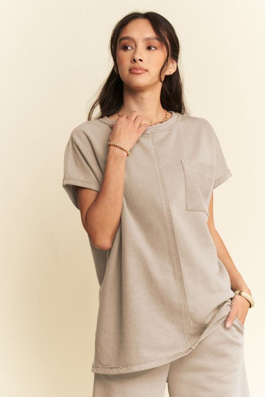 Davi & Dani Round Neck Short Sleeve Top and Pants Set - S. M. & Co.