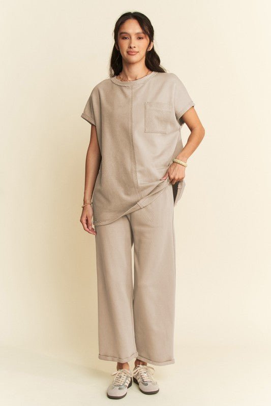 Davi & Dani Round Neck Short Sleeve Top and Pants Set - S. M. & Co.