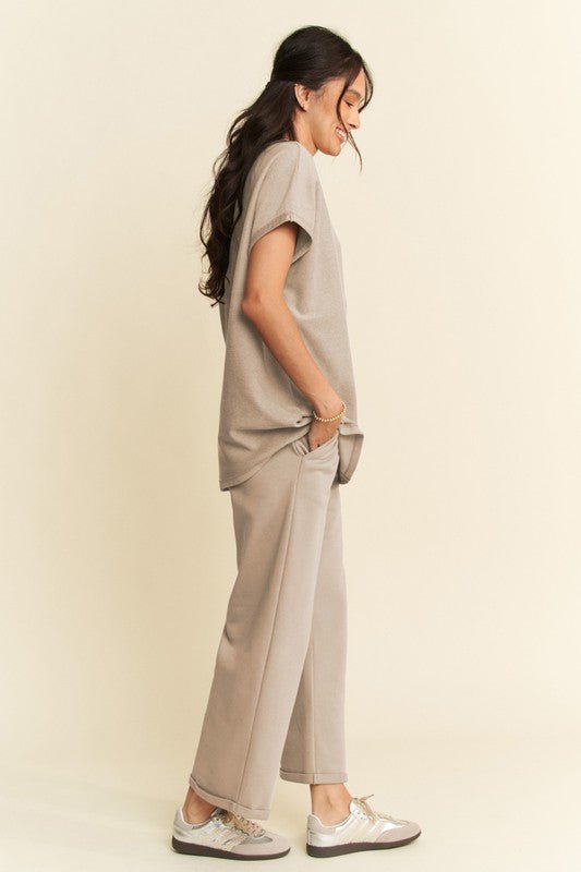 Davi & Dani Round Neck Short Sleeve Top and Pants Set - S. M. & Co.