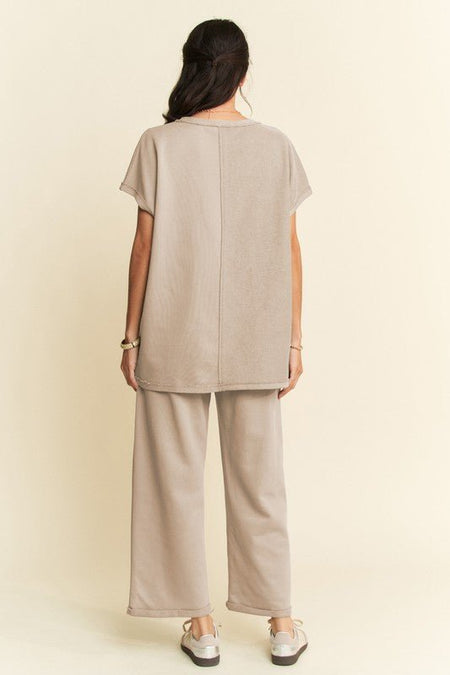 Davi & Dani Round Neck Short Sleeve Top and Pants Set - S. M. & Co.