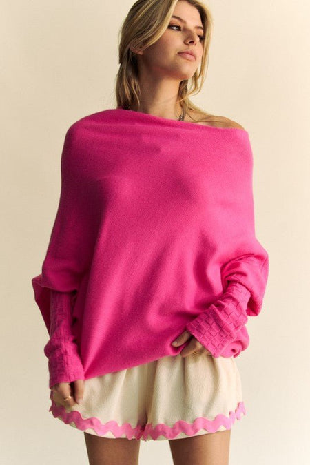 Davi & Dani Solid Color Batwing Sleeve Sweater - S. M. & Co.