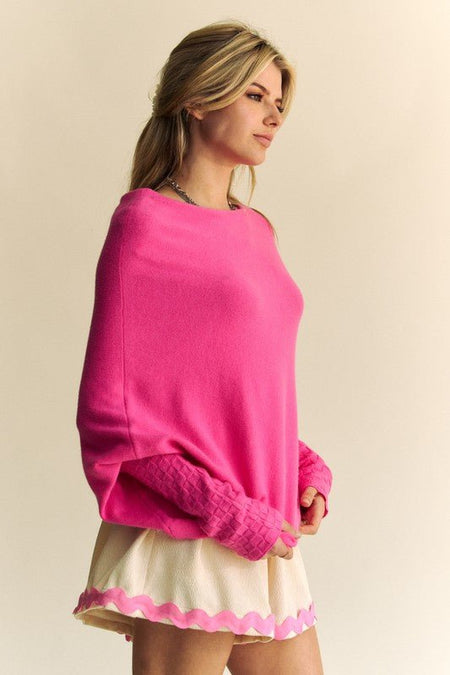 Davi & Dani Solid Color Batwing Sleeve Sweater - S. M. & Co.