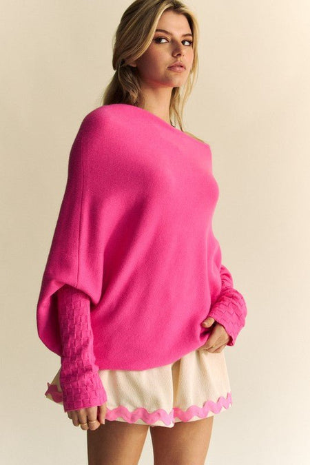 Davi & Dani Solid Color Batwing Sleeve Sweater - S. M. & Co.